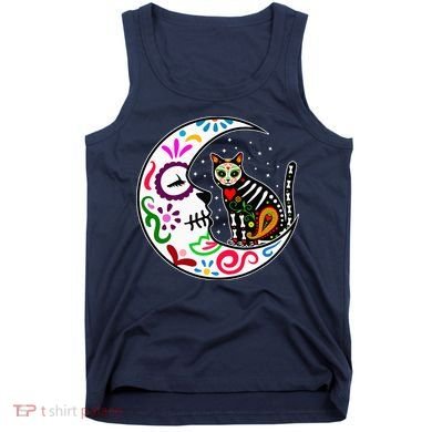 Sugar Skull Cat Moon Dia De Los Muertos Mexican Tank Top