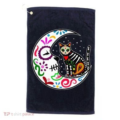 Sugar Skull Cat Moon Dia De Los Muertos Mexican Golf Towel