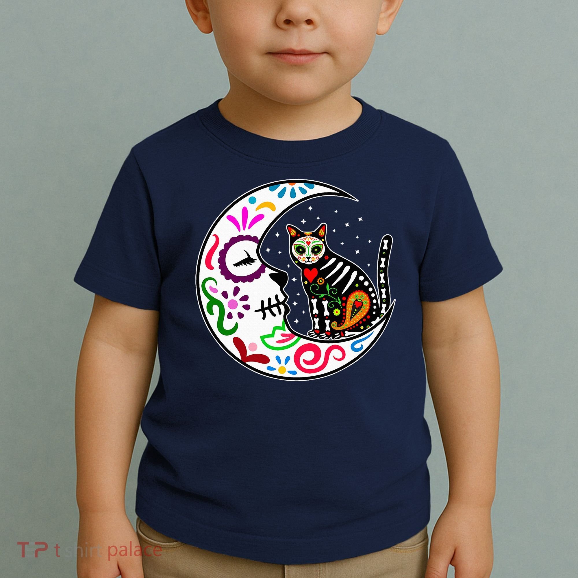Sugar Skull Cat Moon Dia De Los Muertos Mexican Toddler T-Shirt