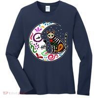 Sugar Skull Cat Moon Dia De Los Muertos Mexican Women's Long Sleeve Shirt thumb 0