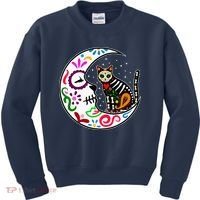 Sugar Skull Cat Moon Dia De Los Muertos Mexican Kids Sweatshirt thumb 0