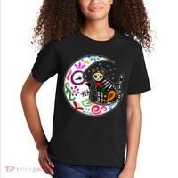 Sugar Skull Cat Moon Dia De Los Muertos Mexican Kids T-Shirt thumb 2