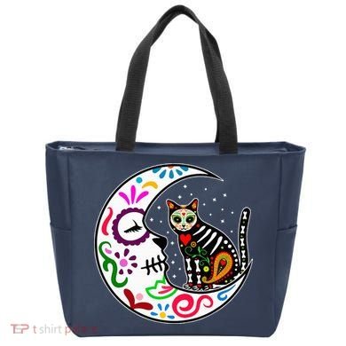 Sugar Skull Cat Moon Dia De Los Muertos Mexican Tote Bag