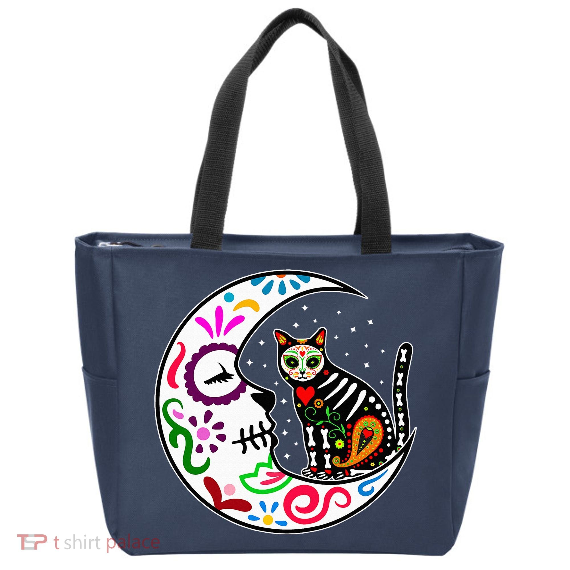 Sugar Skull Cat Moon Dia De Los Muertos Mexican Tote Bag