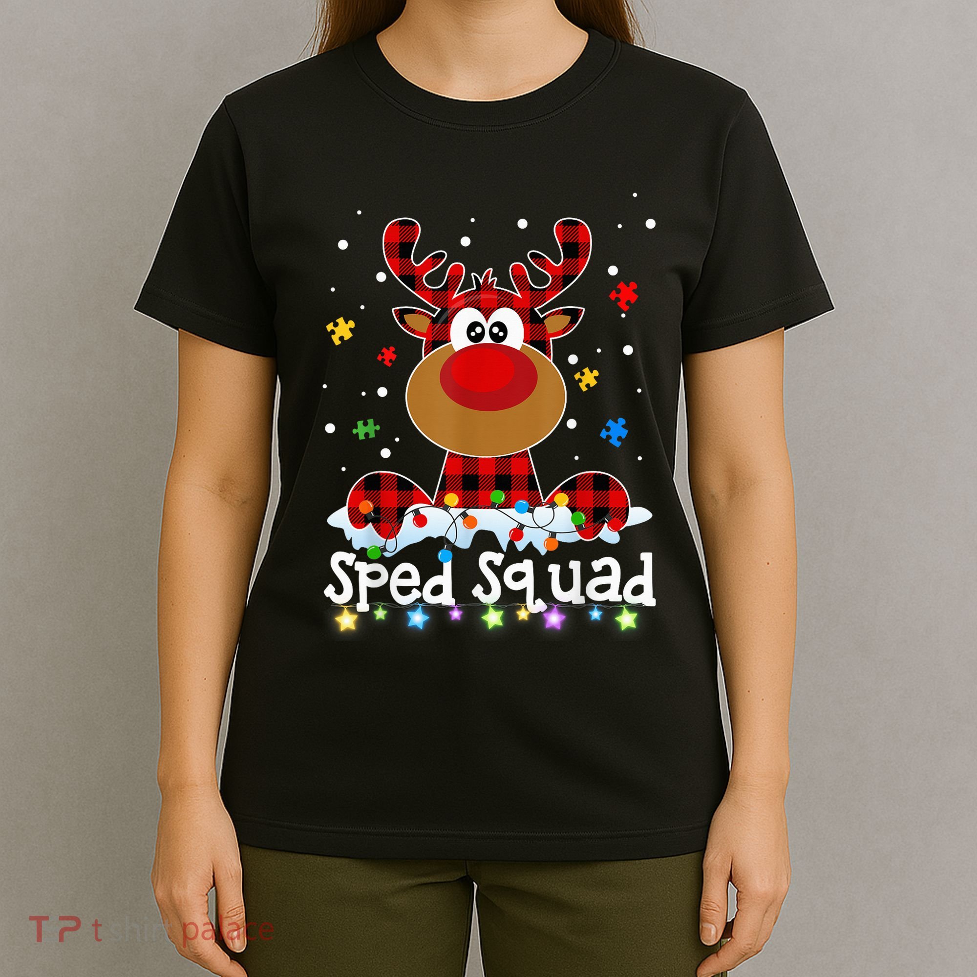 Sped Squad Christmas Cute Red Plaid Reindeer Special Ed T-Shirt