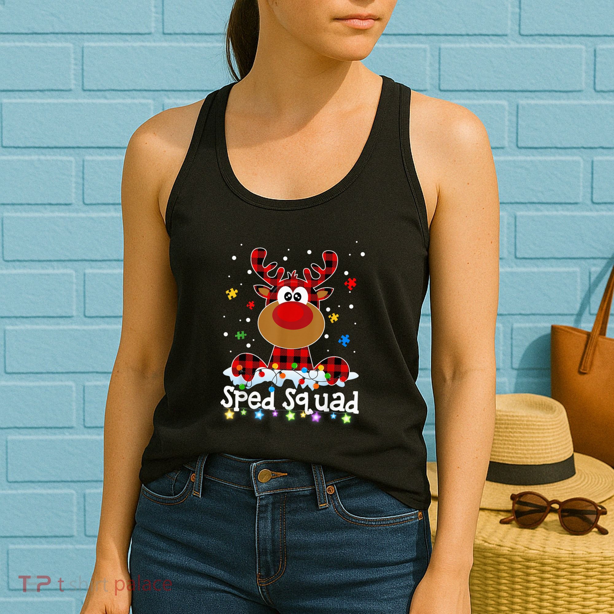 Sped Squad Christmas Cute Red Plaid Reindeer Special Ed Women's Tank Top