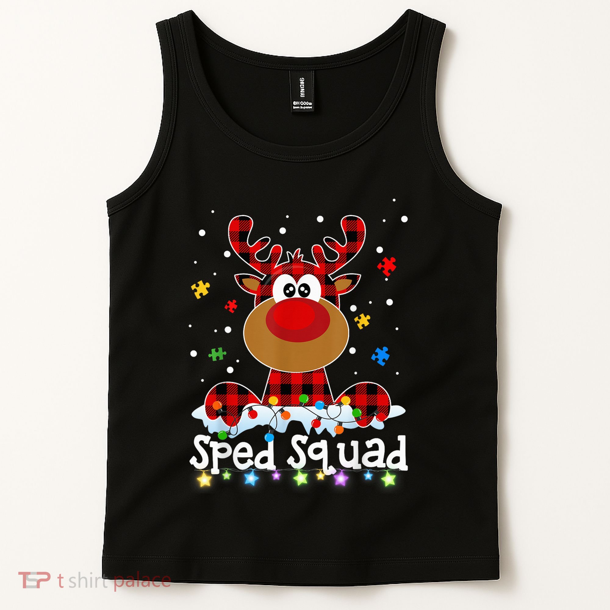 Sped Squad Christmas Cute Red Plaid Reindeer Special Ed Tank Top