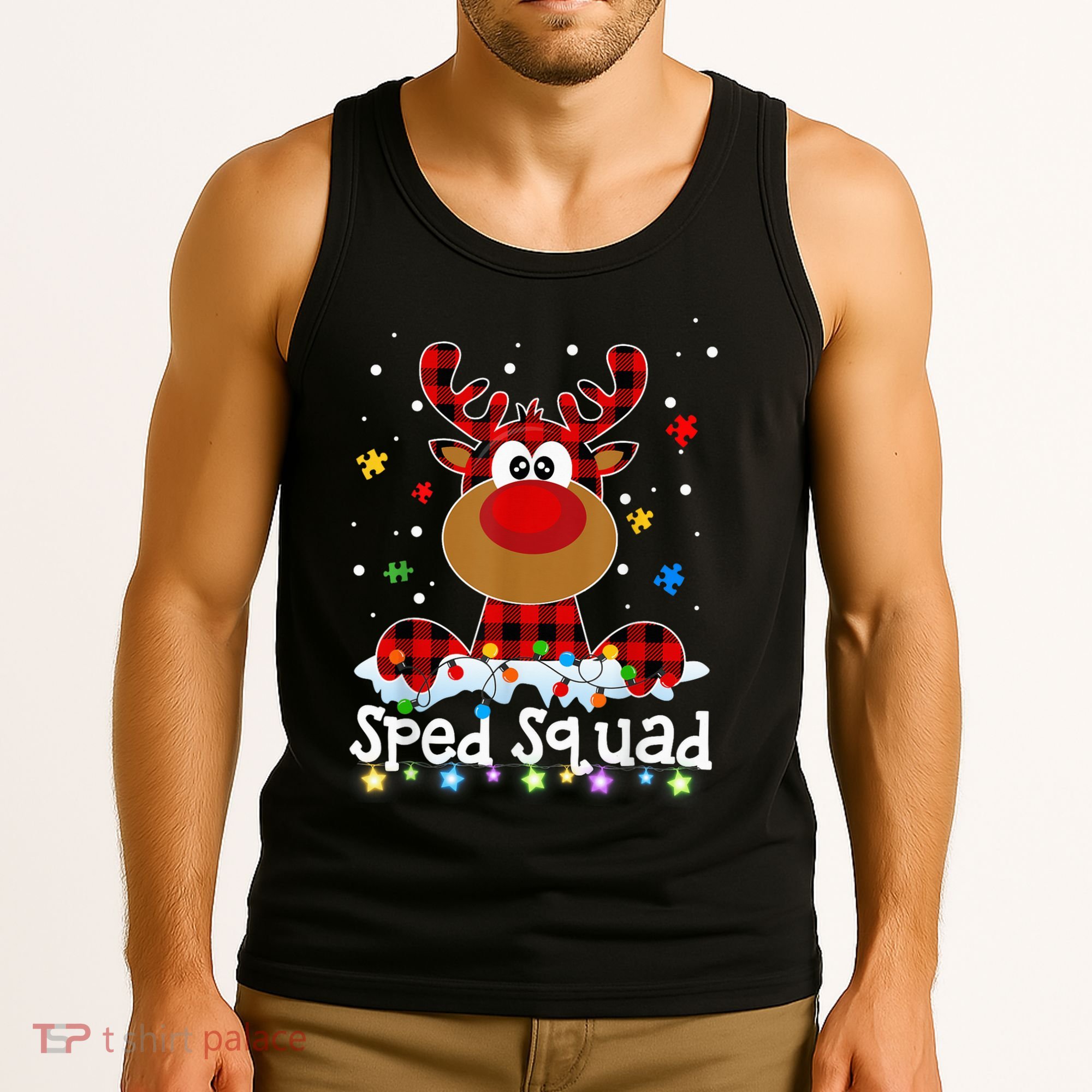 Sped Squad Christmas Cute Red Plaid Reindeer Special Ed Tank Top