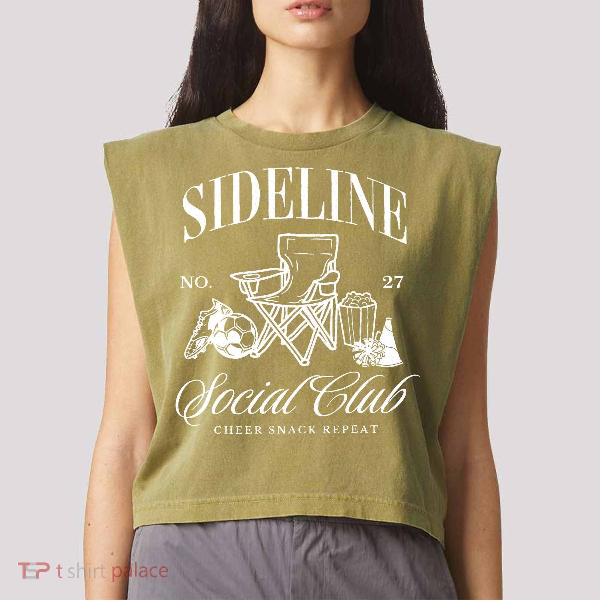 Sideline Social Club Soccer Mom Game Day Mothers Day Garment-Dyed Women's Muscle Tee