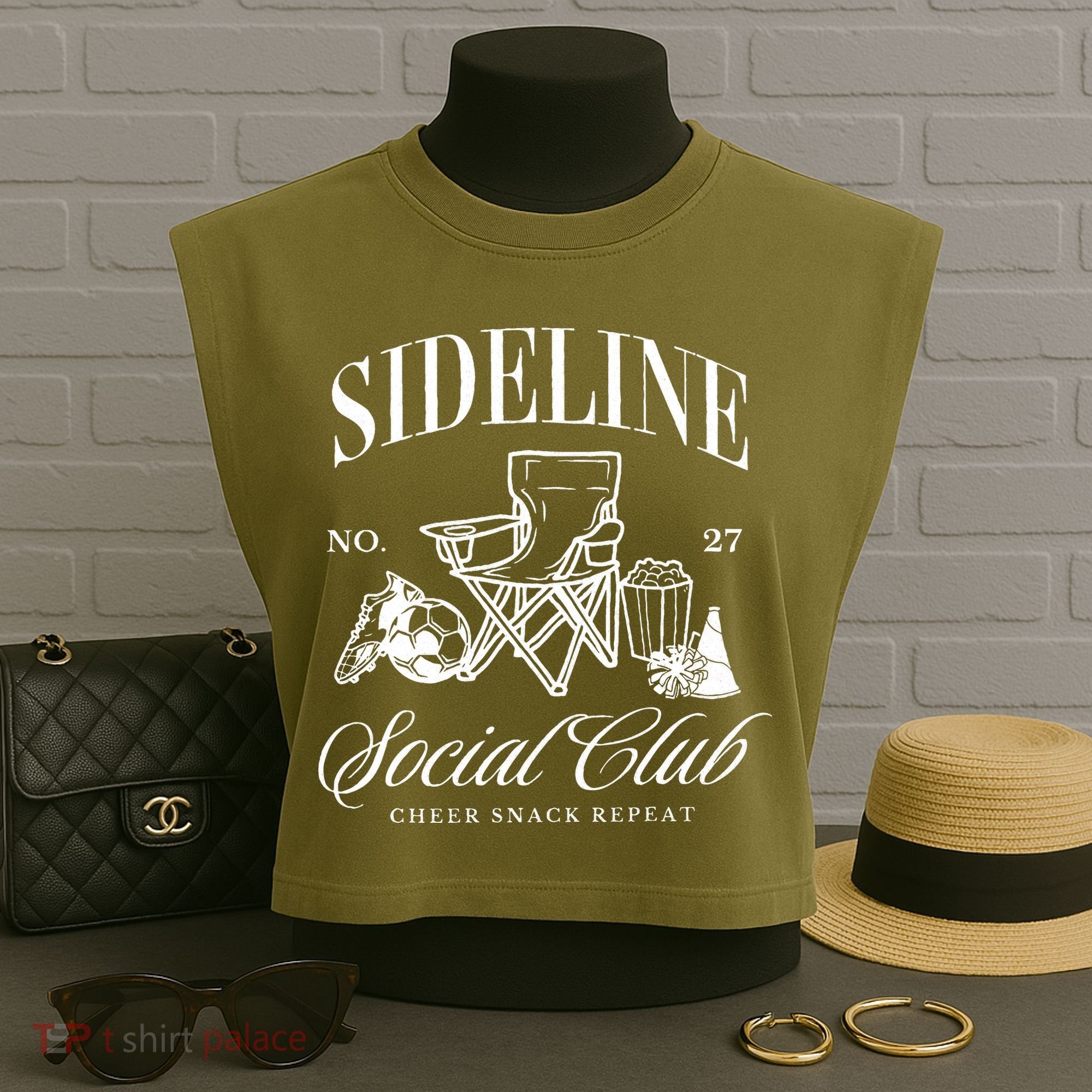 Sideline Social Club Soccer Mom Game Day Mothers Day Garment-Dyed Women's Muscle Tee