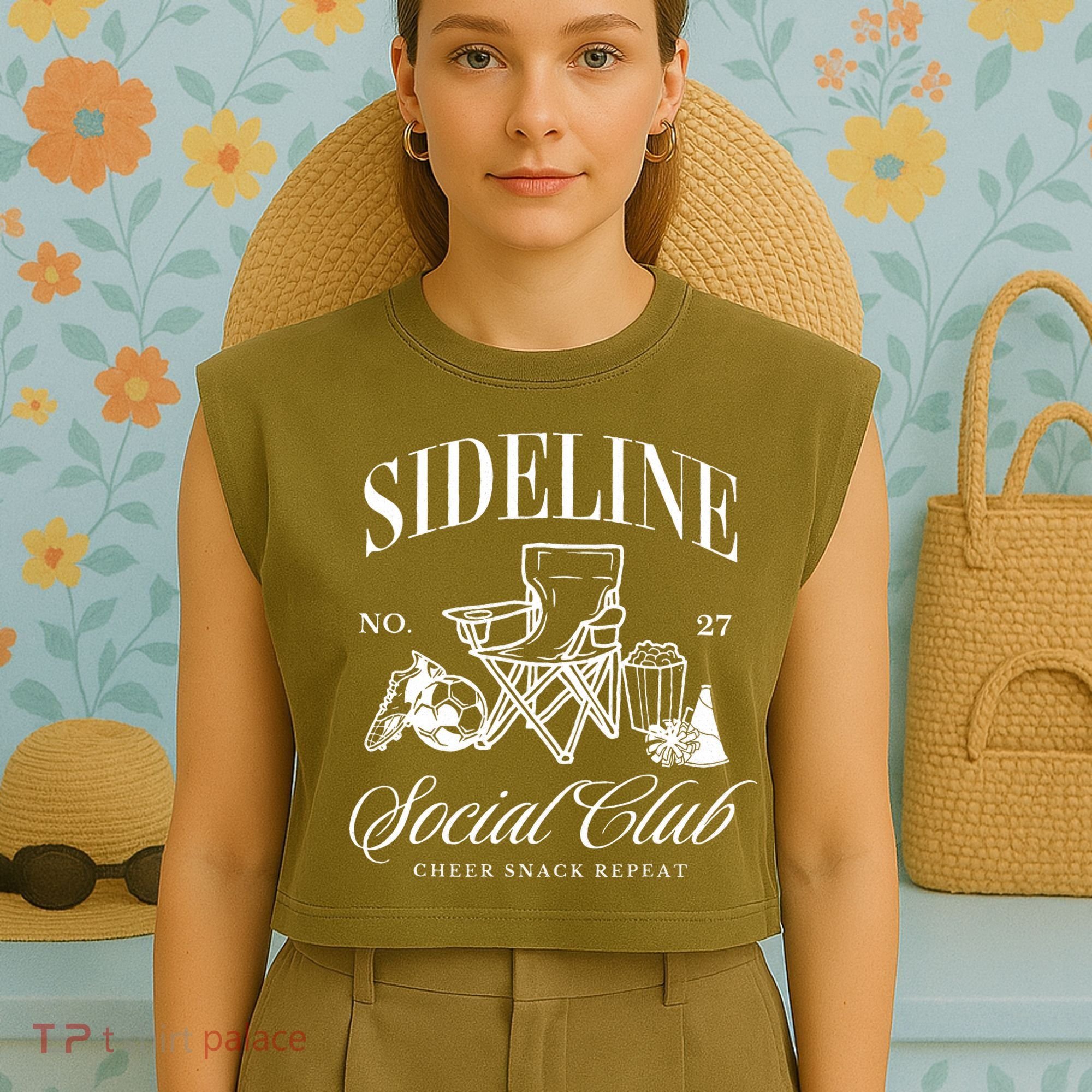 Sideline Social Club Soccer Mom Game Day Mothers Day Garment-Dyed Women's Muscle Tee