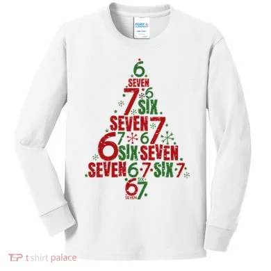 Six Seven Christmas Tree 67 Meme 6-7 Kids Long Sleeve Shirt