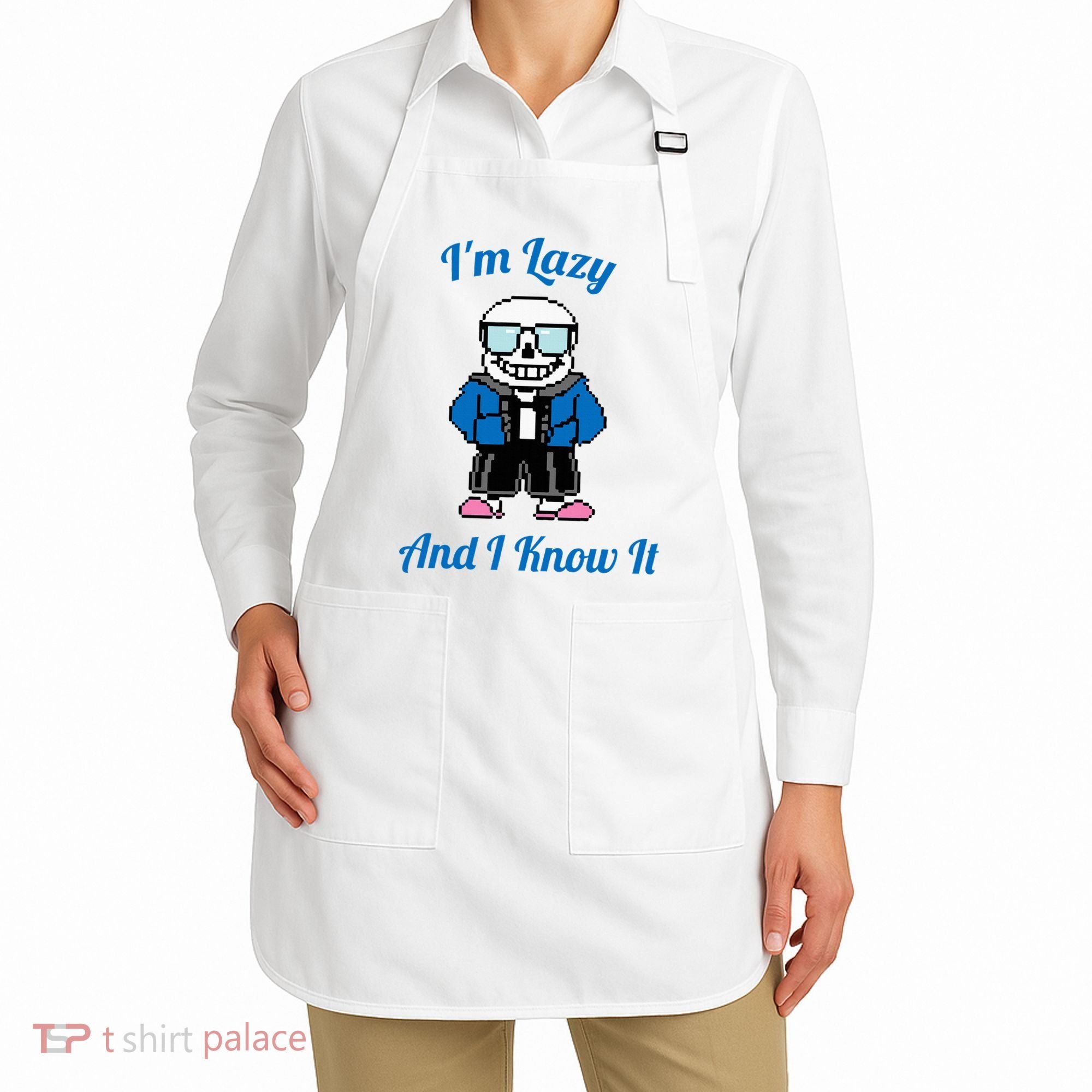 Sans Skeleton Cool Pixel Art IM Lazy And I Know It Apron
