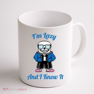 Sans Skeleton Cool Pixel Art IM Lazy And I Know It Coffee Mug back
