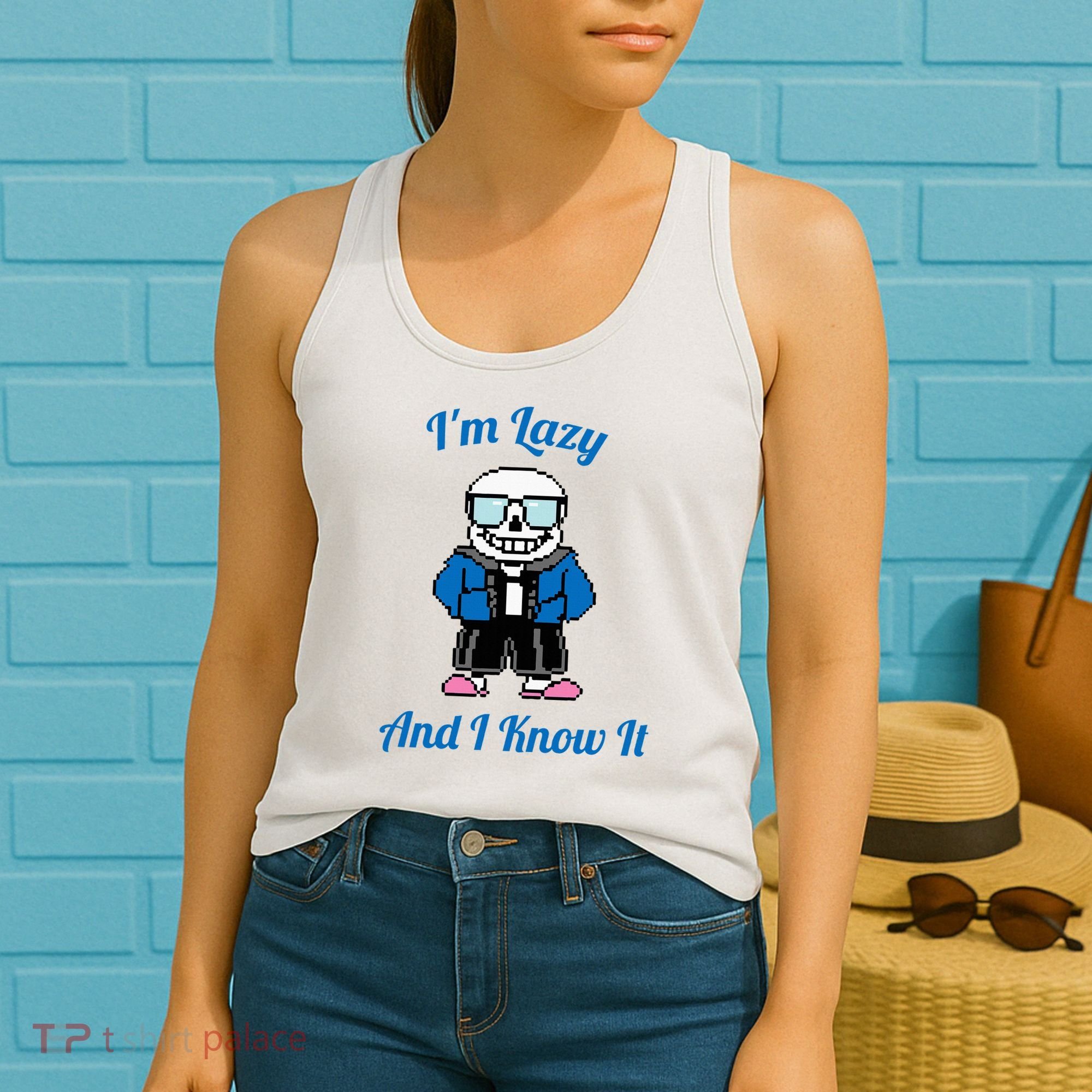 Sans Skeleton Cool Pixel Art IM Lazy And I Know It Women's Tank Top