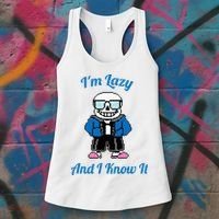 Sans Skeleton Cool Pixel Art IM Lazy And I Know It Women's Tank Top thumb 3