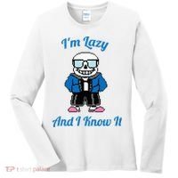 Sans Skeleton Cool Pixel Art IM Lazy And I Know It Women's Long Sleeve Shirt thumb 0