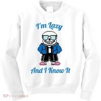 Sans Skeleton Cool Pixel Art IM Lazy And I Know It Kids Sweatshirt thumb 0