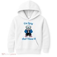 Sans Skeleton Cool Pixel Art IM Lazy And I Know It Kids Hoodie thumb 0