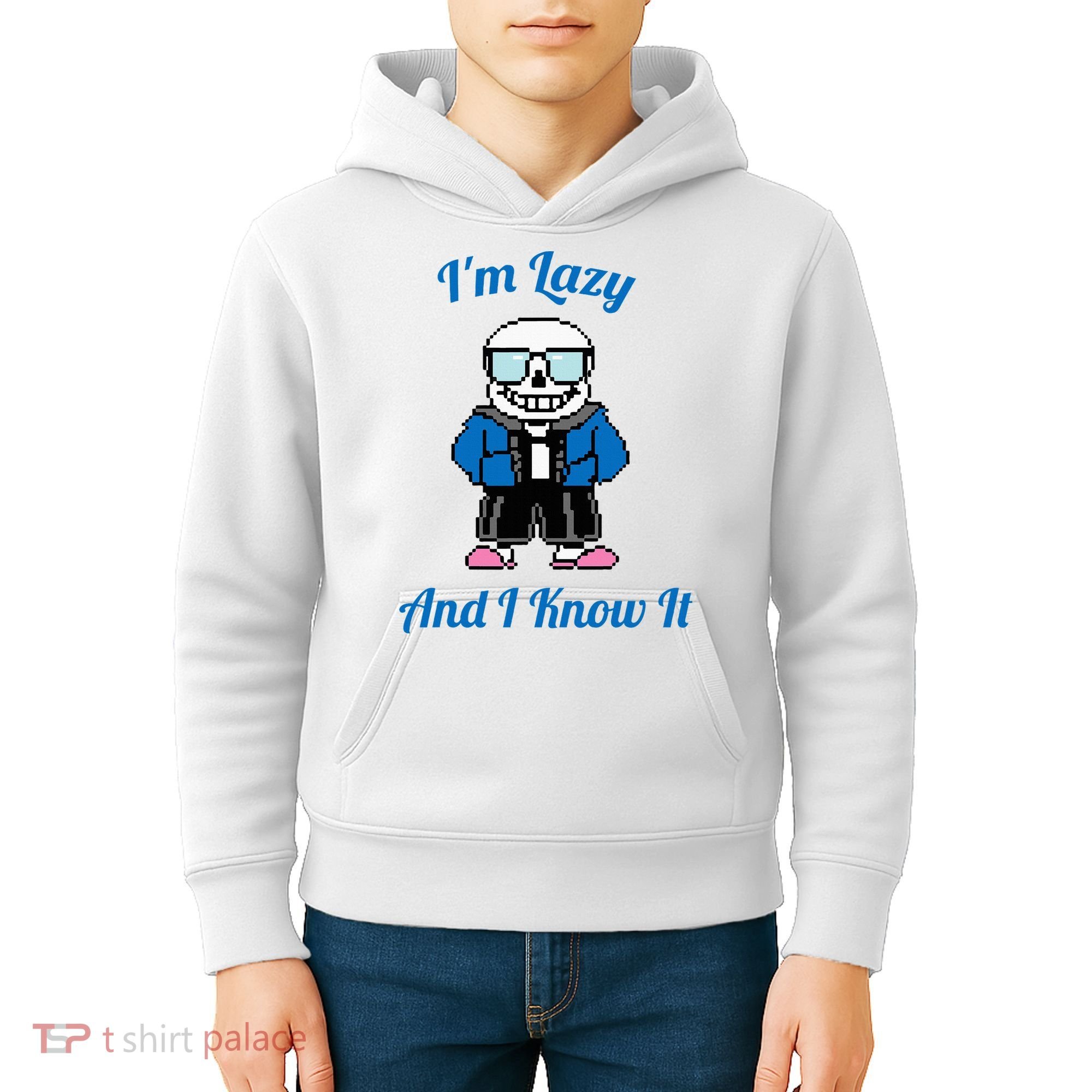 Sans Skeleton Cool Pixel Art IM Lazy And I Know It Kids Hoodie