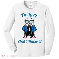 Sans Skeleton Cool Pixel Art IM Lazy And I Know It Kids Long Sleeve Shirt thumb 0