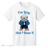 Sans Skeleton Cool Pixel Art IM Lazy And I Know It Kids T-Shirt thumb 0