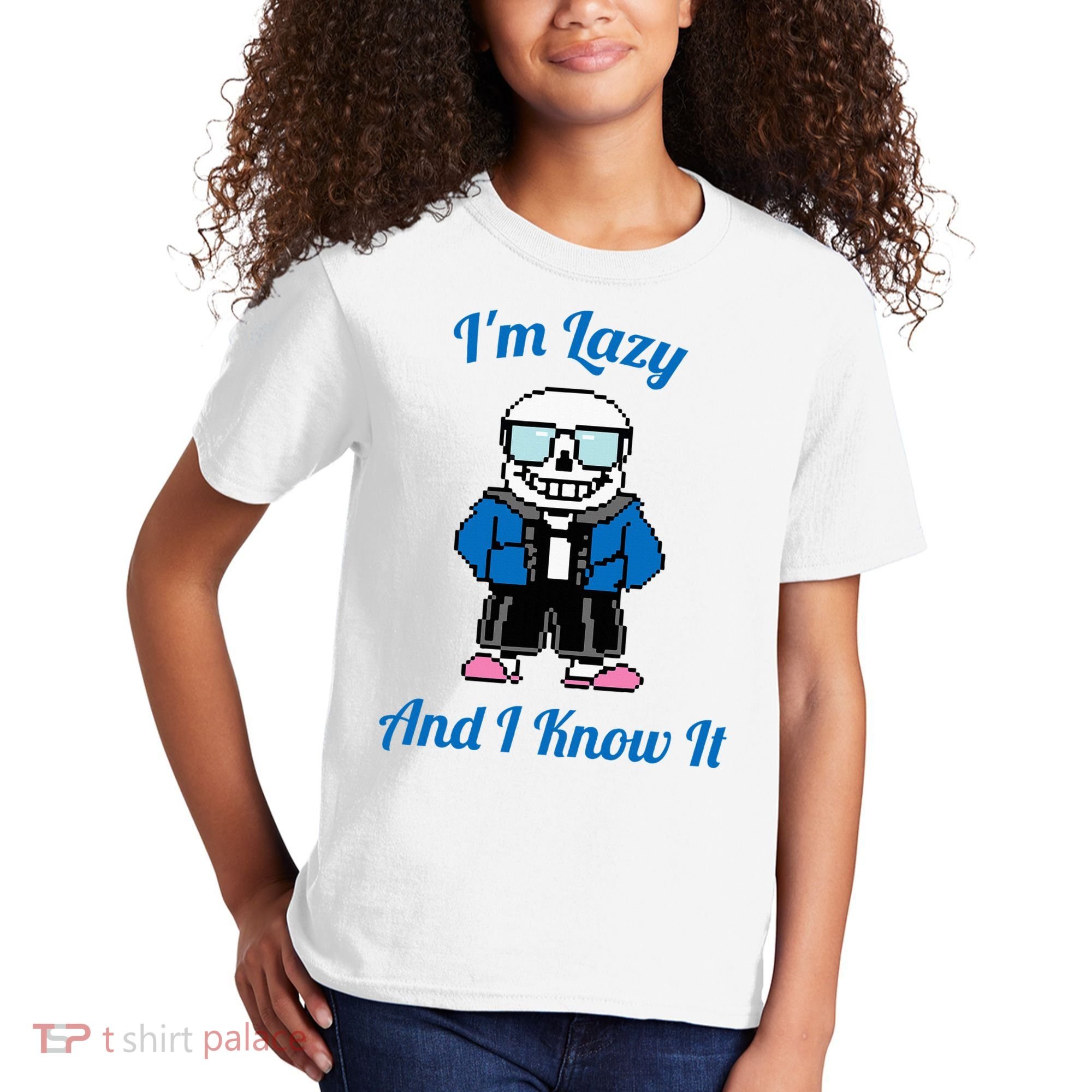 Sans Skeleton Cool Pixel Art IM Lazy And I Know It Kids T-Shirt