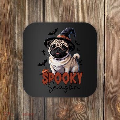 Spooky Season Cute Pug Halloween Graphic Coaster