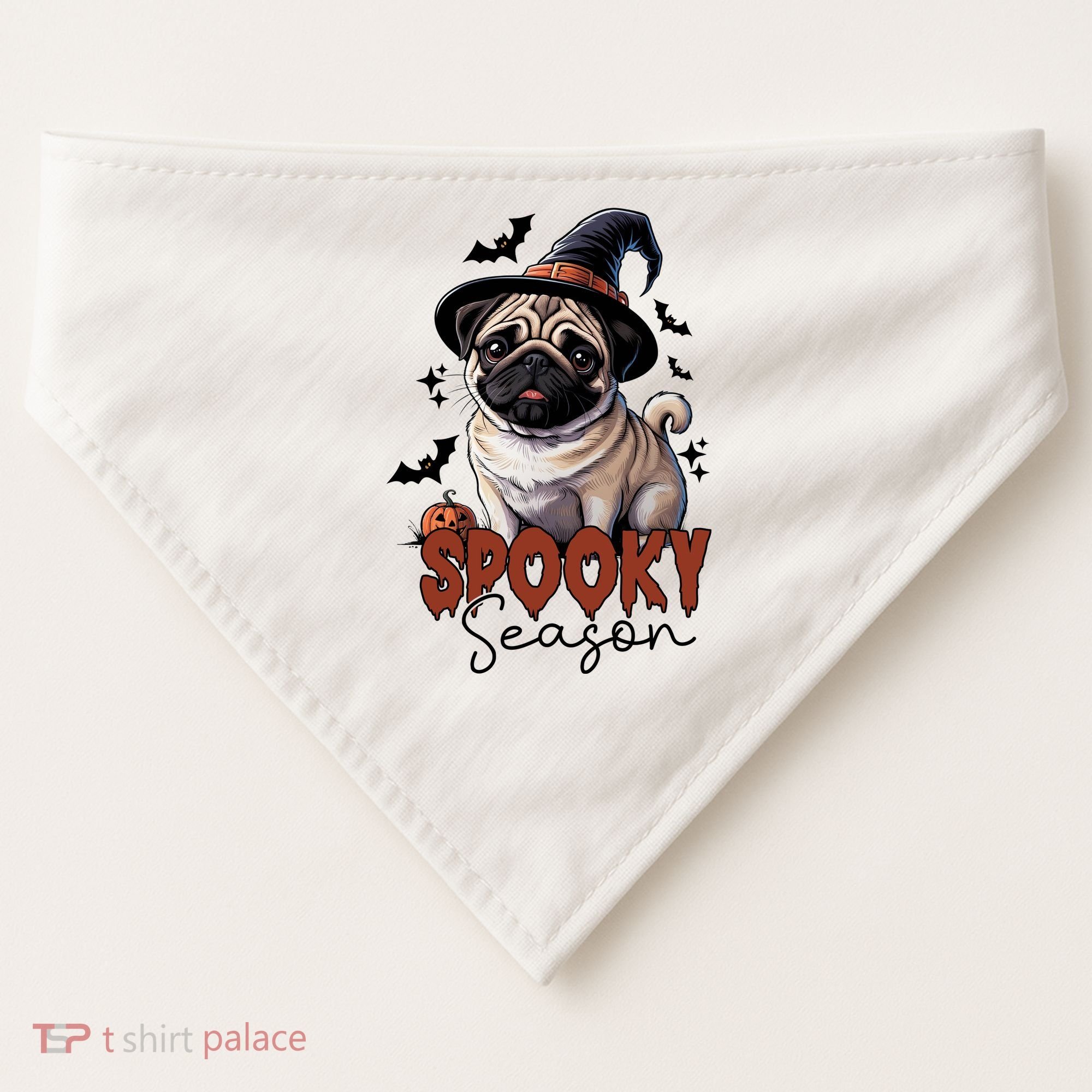 Spooky Season Cute Pug Halloween Graphic USA-Made Doggie Bandana