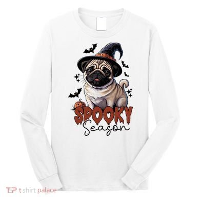 Spooky Season Cute Pug Halloween Graphic Long Sleeve Shirt