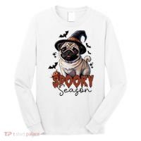 Spooky Season Cute Pug Halloween Graphic Long Sleeve Shirt thumb 0