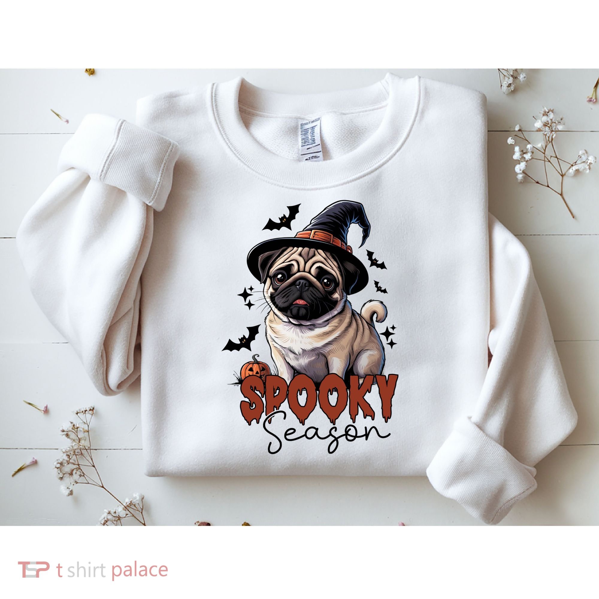 Spooky Season Cute Pug Halloween Graphic Sweatshirt