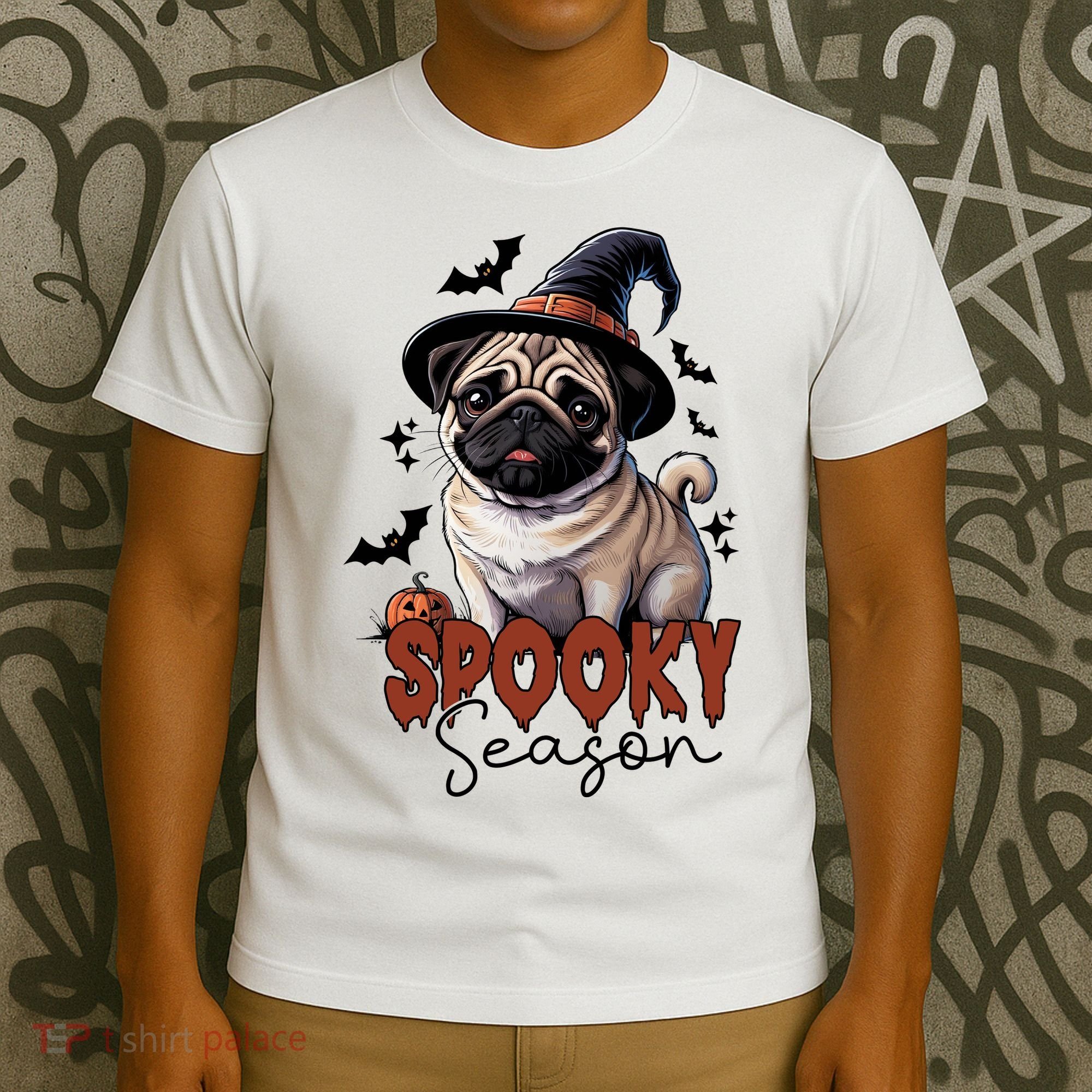 Spooky Season Cute Pug Halloween Graphic T-Shirt