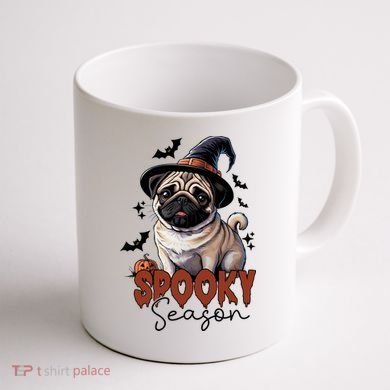 Spooky Season Cute Pug Halloween Graphic Coffee Mug back
