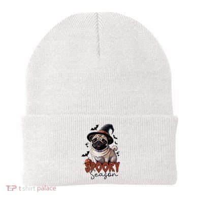 Spooky Season Cute Pug Halloween Graphic Beanie