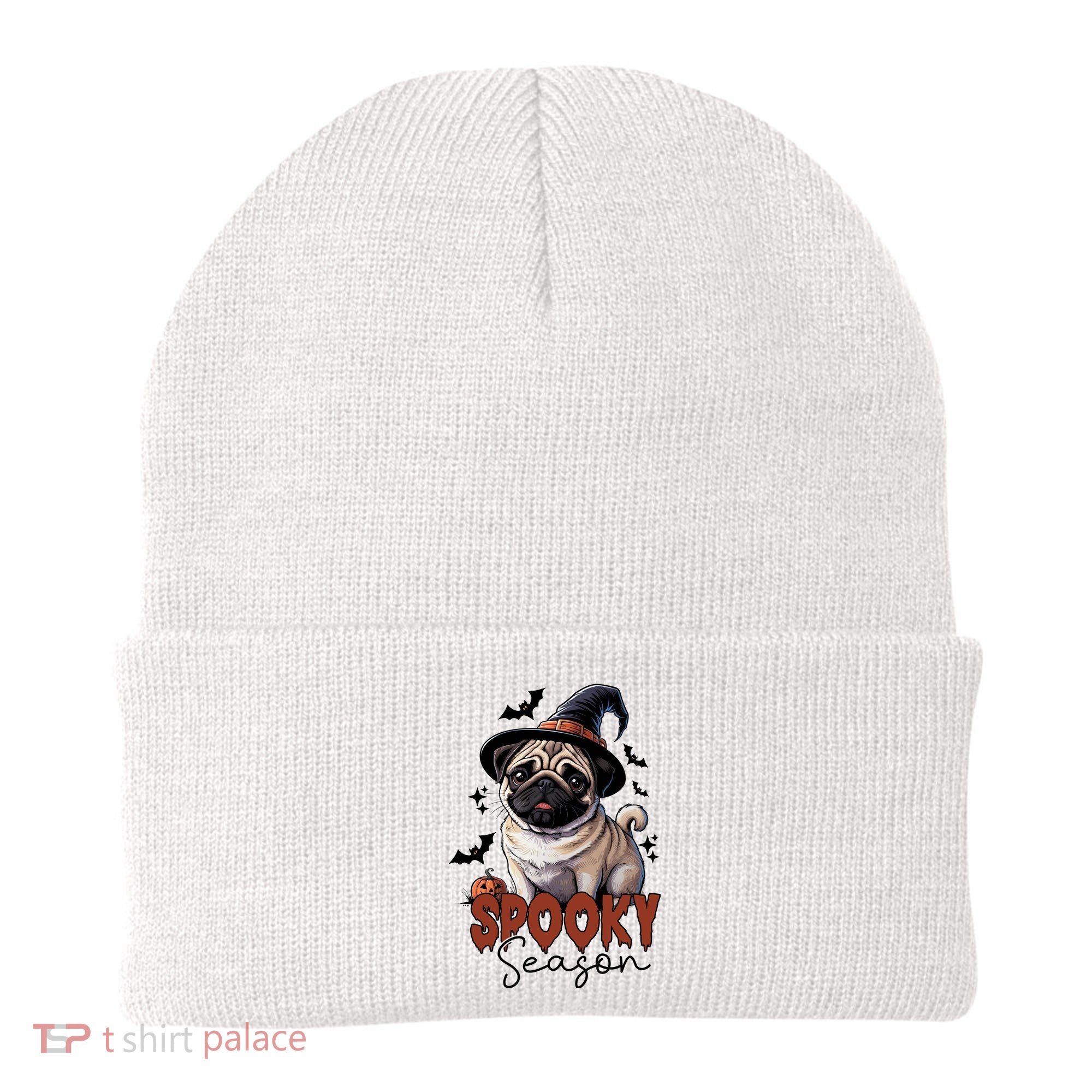 Spooky Season Cute Pug Halloween Graphic Beanie