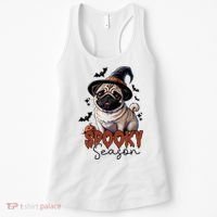 Spooky Season Cute Pug Halloween Graphic Women's Tank Top thumb 0