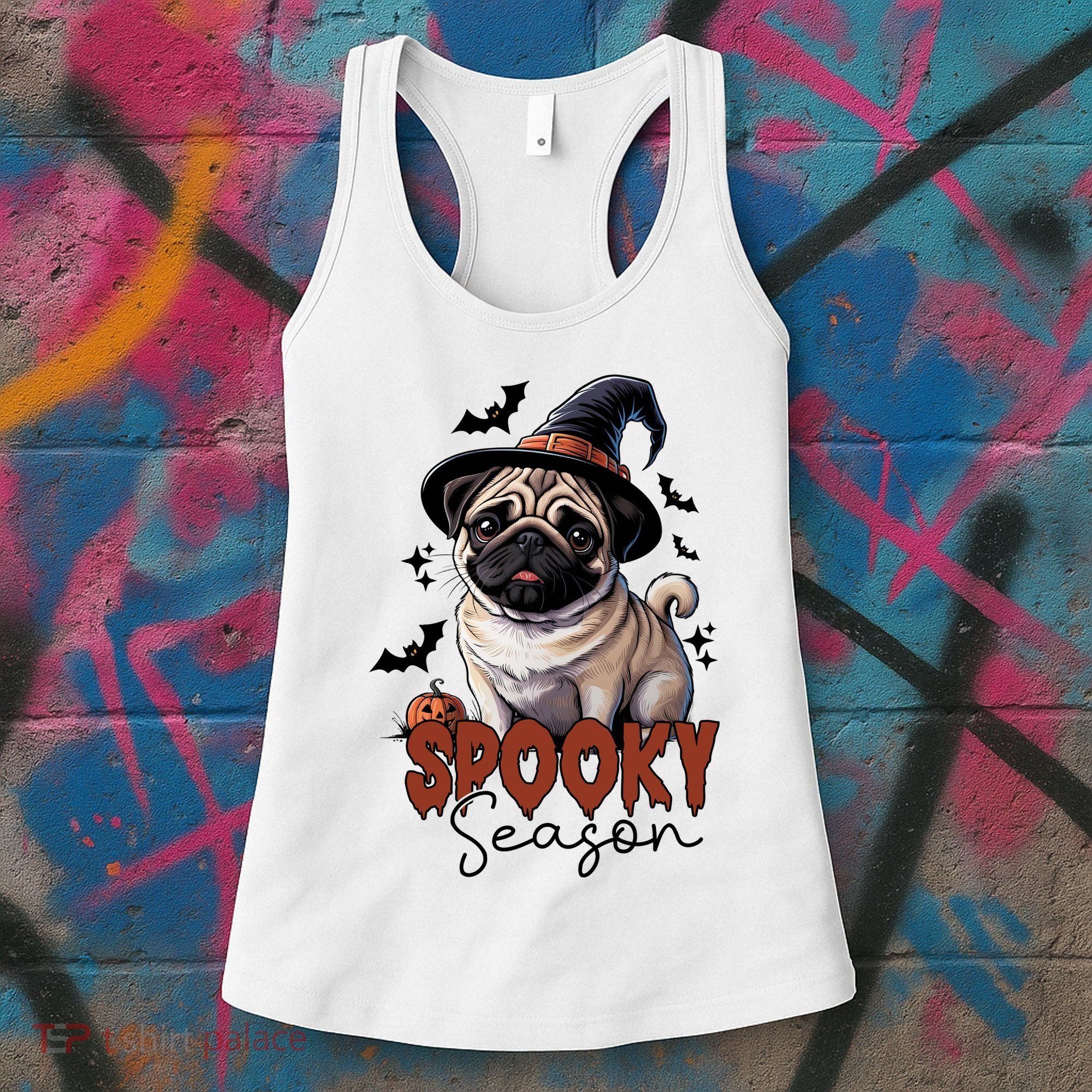 Spooky Season Cute Pug Halloween Graphic Women's Tank Top