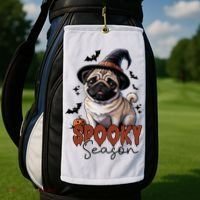 Spooky Season Cute Pug Halloween Graphic Golf Towel thumb 2