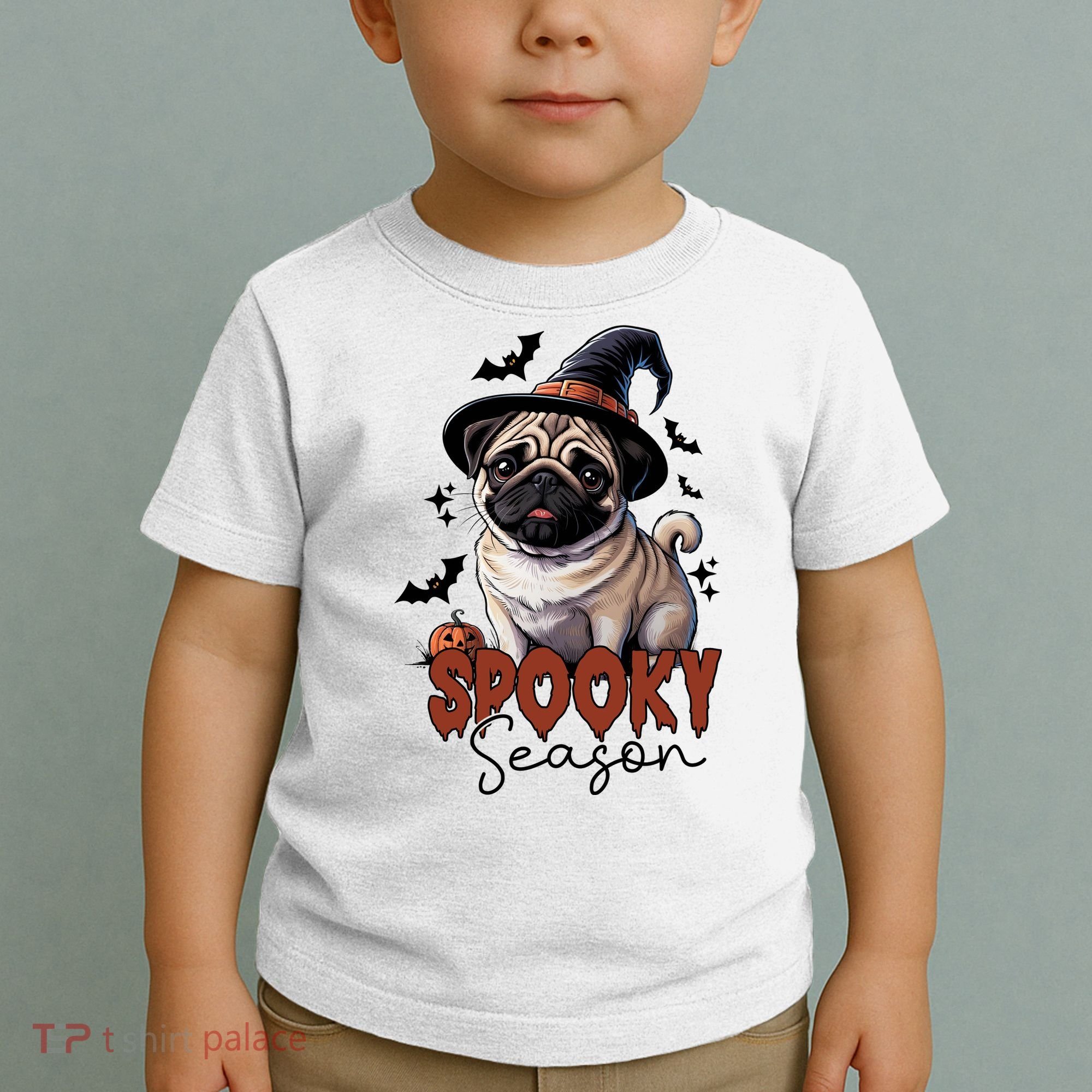 Spooky Season Cute Pug Halloween Graphic Toddler T-Shirt