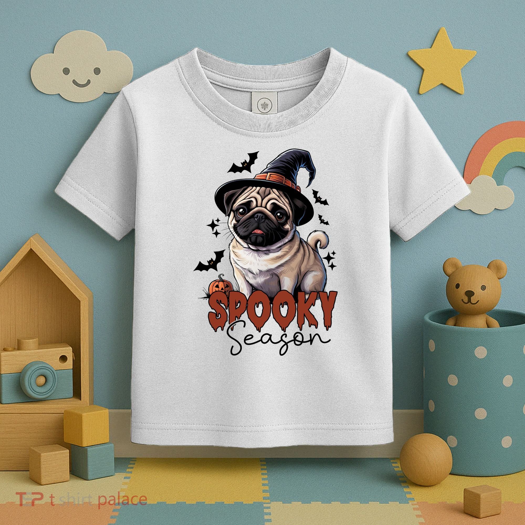 Spooky Season Cute Pug Halloween Graphic Toddler T-Shirt