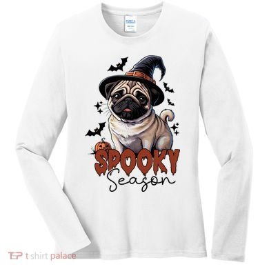 Spooky Season Cute Pug Halloween Graphic Women's Long Sleeve Shirt