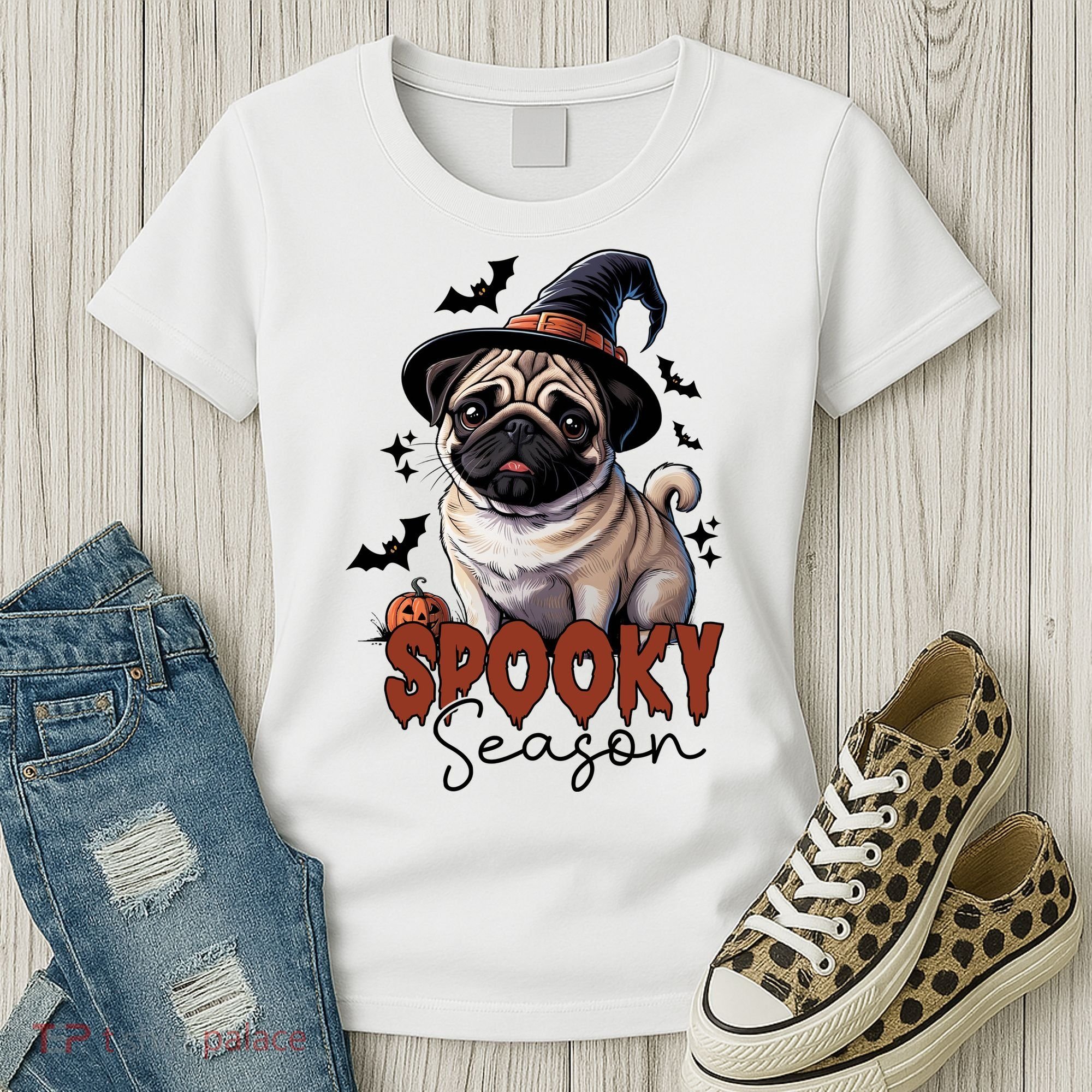 Spooky Season Cute Pug Halloween Graphic Women's T-Shirt