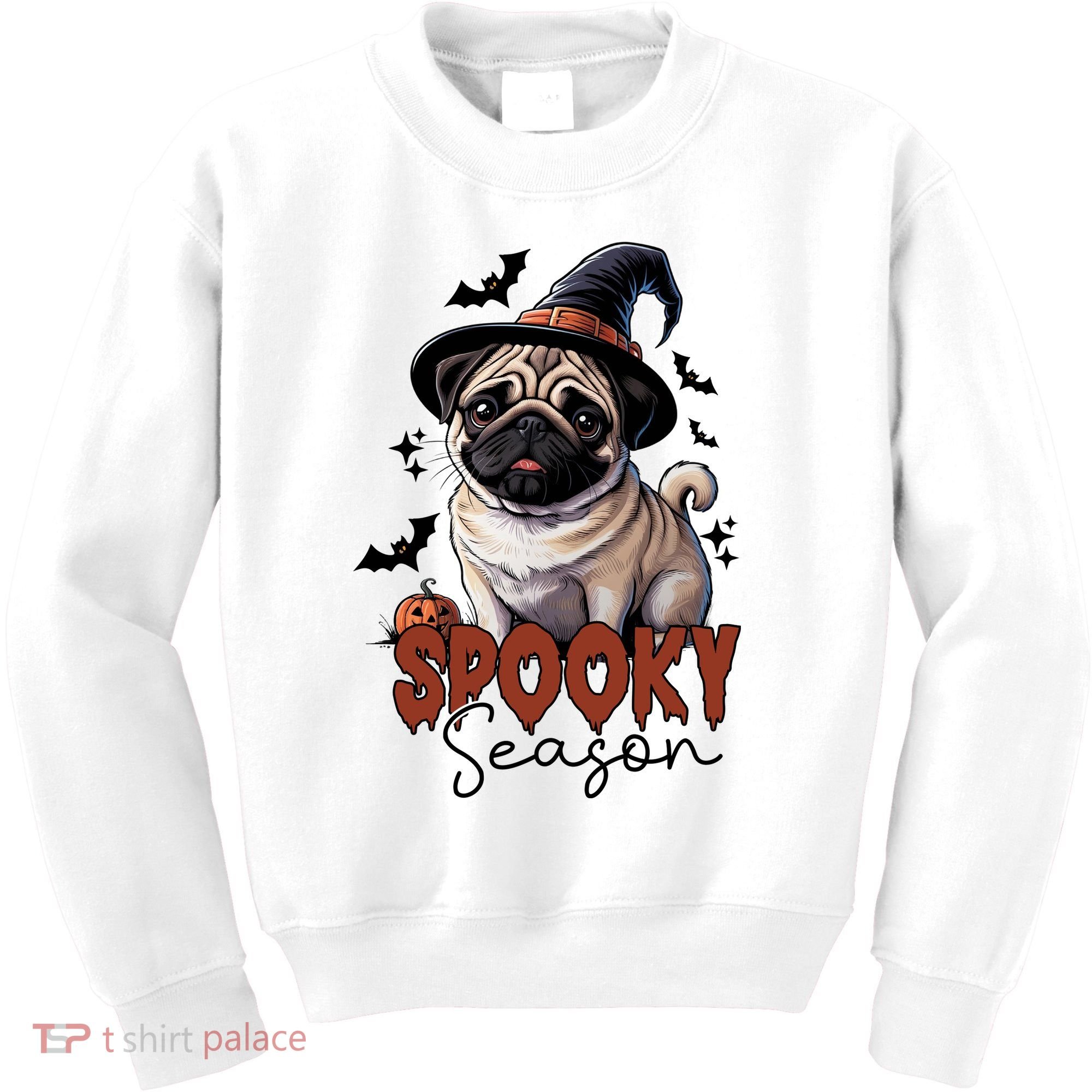 Spooky Season Cute Pug Halloween Graphic Kids Sweatshirt