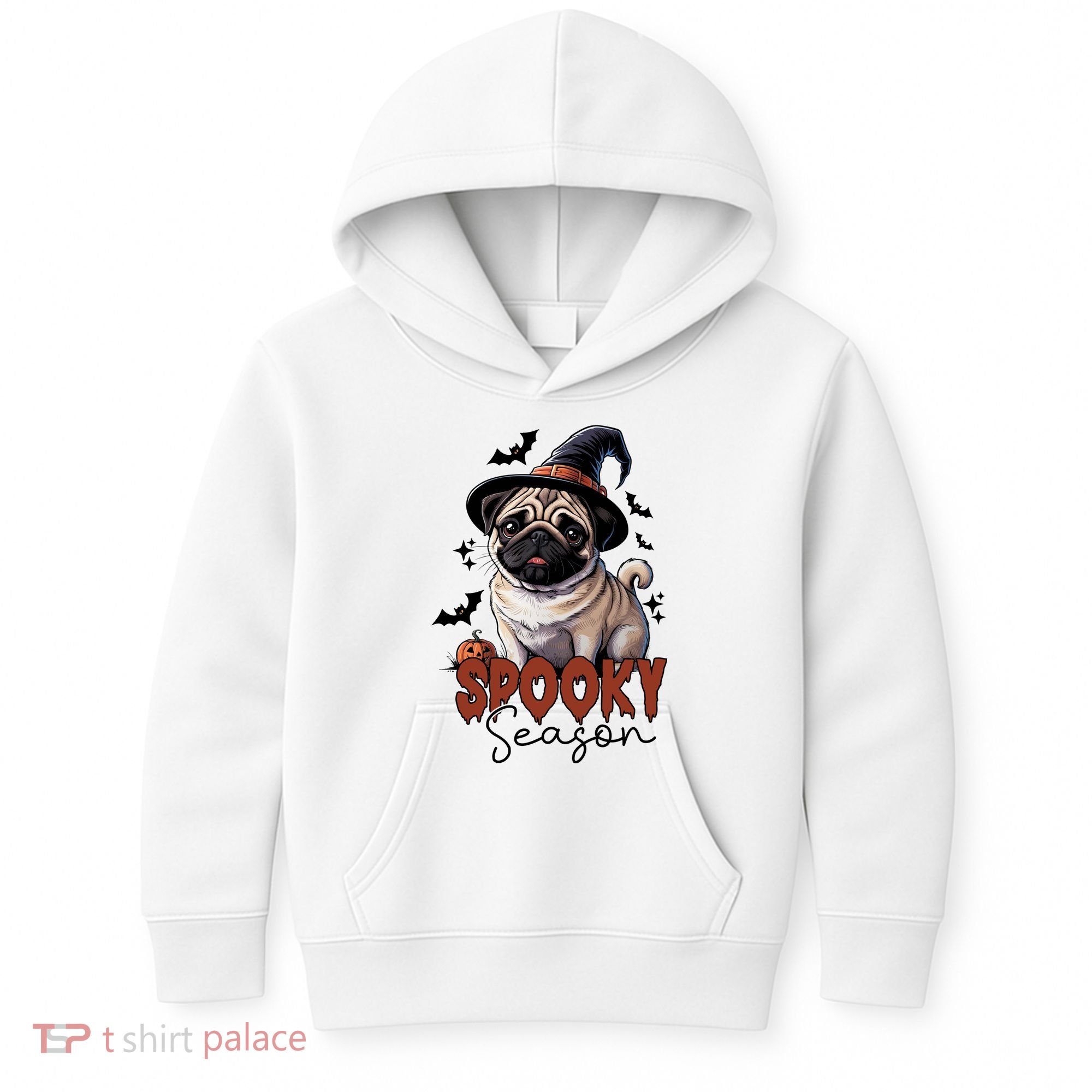 Spooky Season Cute Pug Halloween Graphic Kids Hoodie