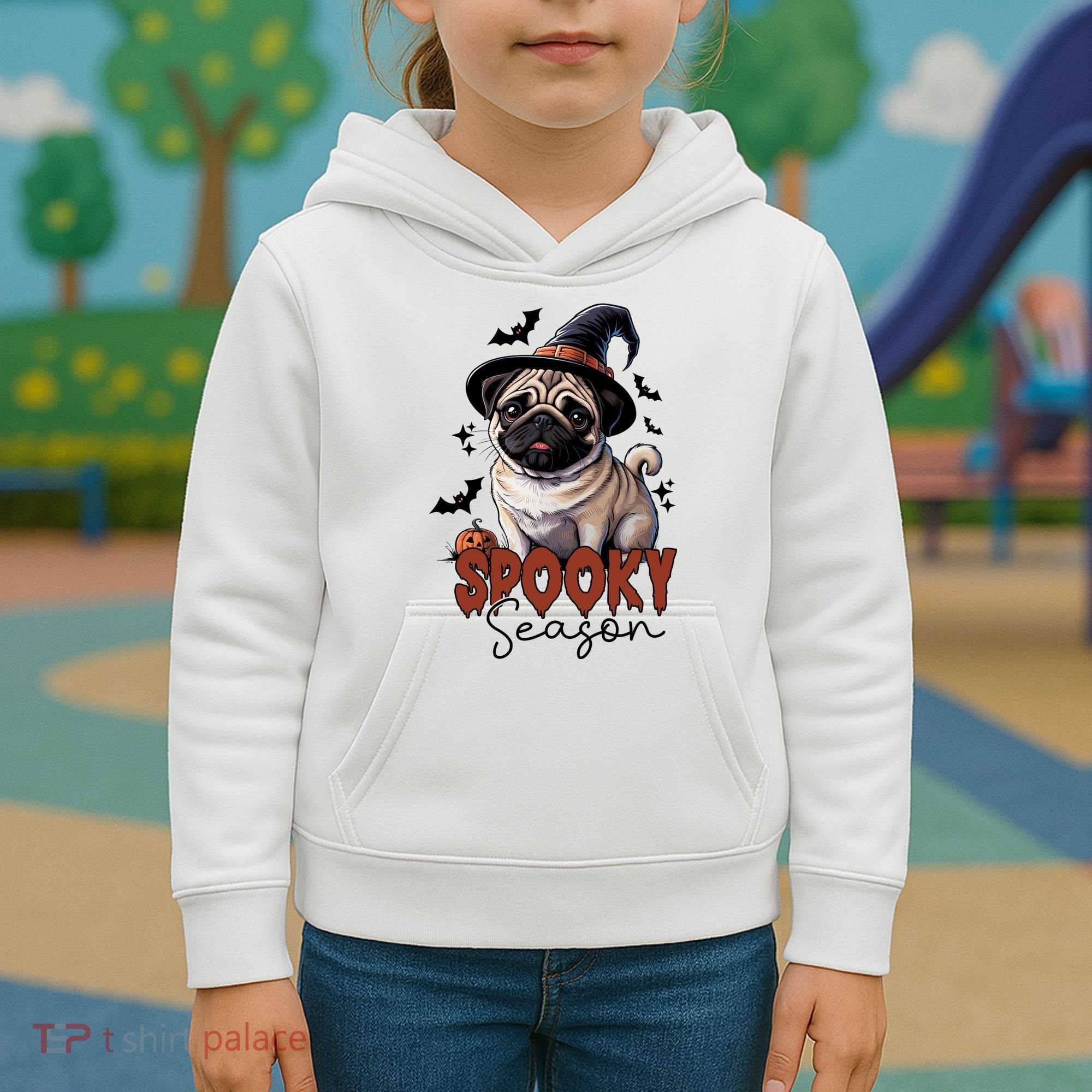 Spooky Season Cute Pug Halloween Graphic Kids Hoodie