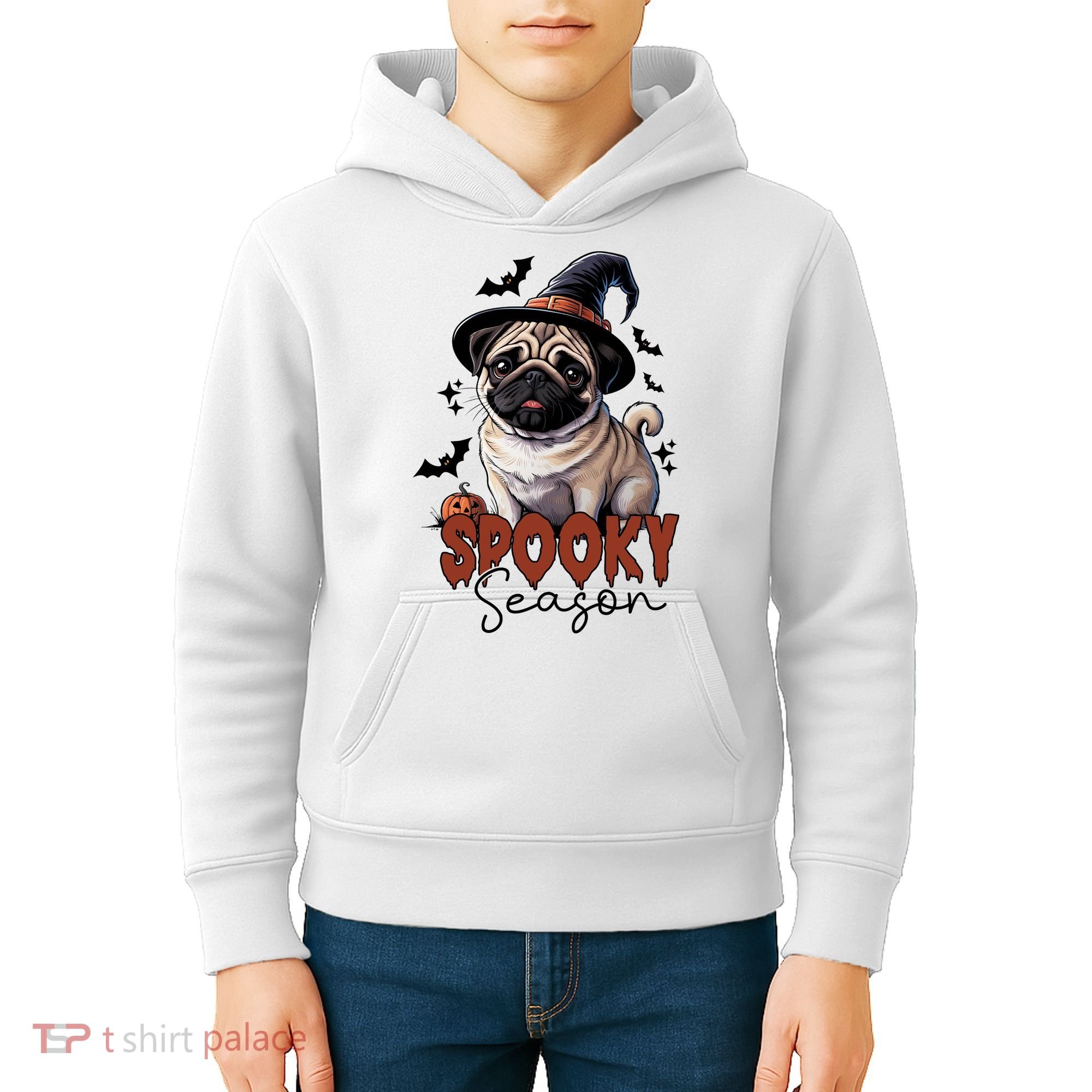 Spooky Season Cute Pug Halloween Graphic Kids Hoodie