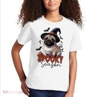 Spooky Season Cute Pug Halloween Graphic Kids T-Shirt thumb 2