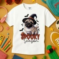 Spooky Season Cute Pug Halloween Graphic Kids T-Shirt thumb 3
