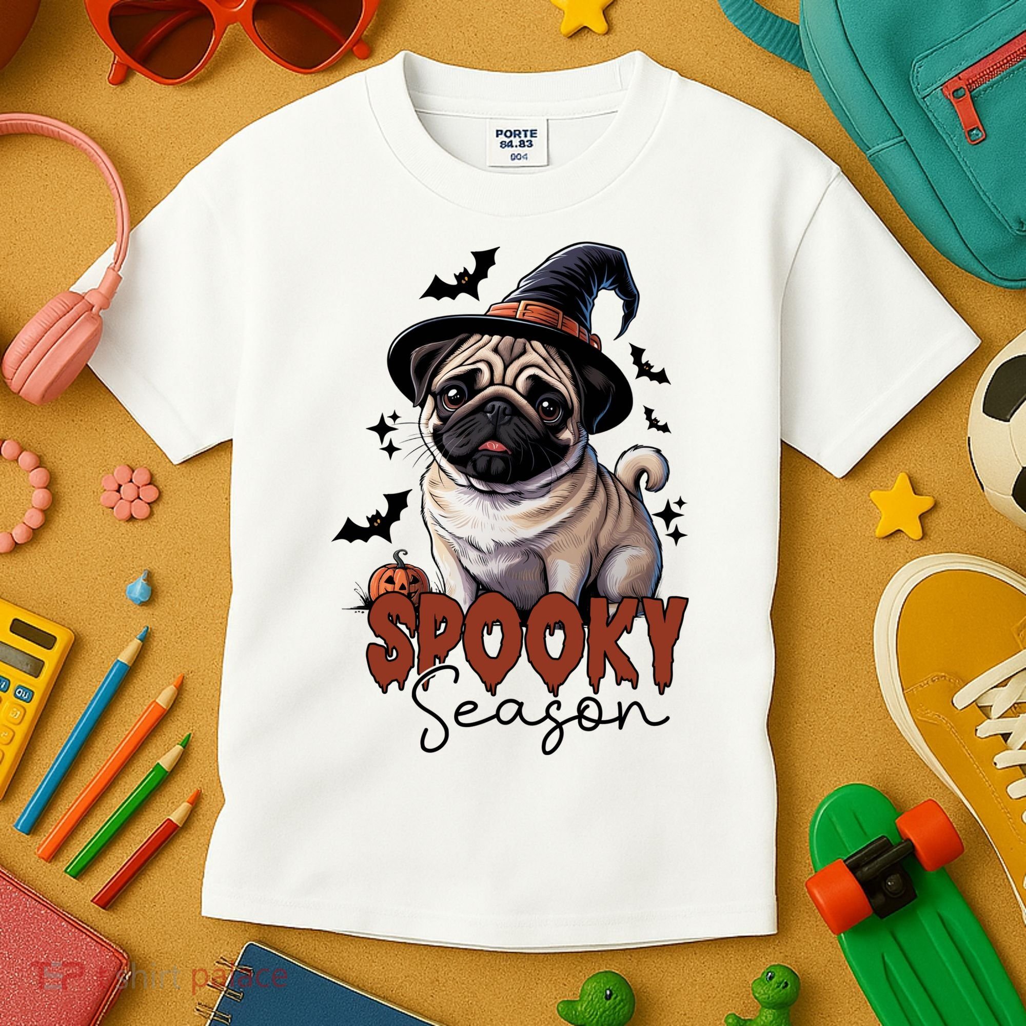 Spooky Season Cute Pug Halloween Graphic Kids T-Shirt